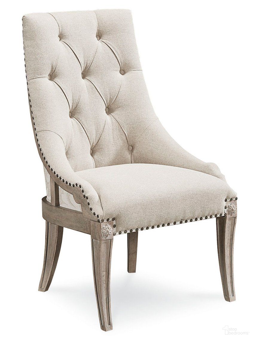 The appearance of Arch Salvage Parchment Reeves Host Chair designed by A.R.T. in the modern / contemporary interior design. This beige piece of furniture was selected by 1StopBedrooms from Arch Salvage Collection to add a touch of cosiness and style into your home. Sku: 233200-2802. Material: Fabric. Chair Type: Arm Chair.