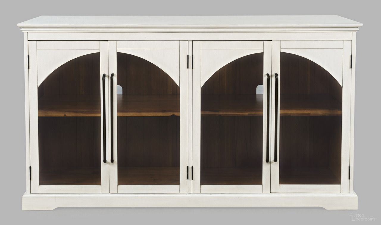 The appearance of Archdale 65 Inch Gothic Arch Sideboard Storage Cabinet with Glass Doors In White designed by Jofran in the modern / contemporary interior design. This white piece of furniture  was selected by 1StopBedrooms from Archdale Collection to add a touch of cosiness and style into your home. Sku: 2293-65. Material: Acacia.