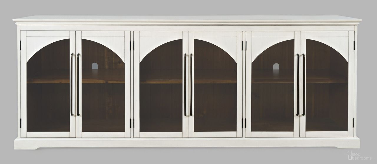 The appearance of Archdale 96 Inch Gothic Arch Sideboard Storage Cabinet with Glass Doors In White designed by Jofran in the modern / contemporary interior design. This white piece of furniture  was selected by 1StopBedrooms from Archdale Collection to add a touch of cosiness and style into your home. Sku: 2293-96. Material: Acacia.