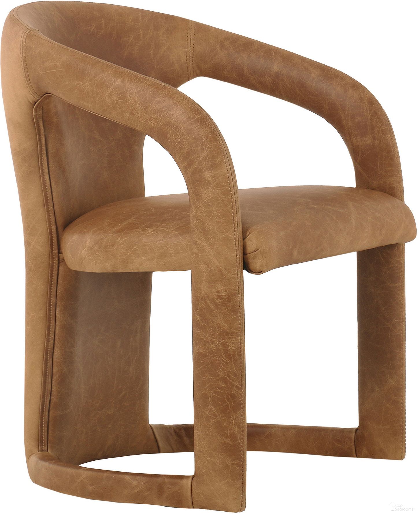 The appearance of Archie Dining Chair In Tan designed by Classic Home in the modern / contemporary interior design. This tan piece of furniture was selected by 1StopBedrooms from Archie Collection to add a touch of cosiness and style into your home. Sku: 53051546. Material: Top Grain Leather. Chair Type: Arm Chair.