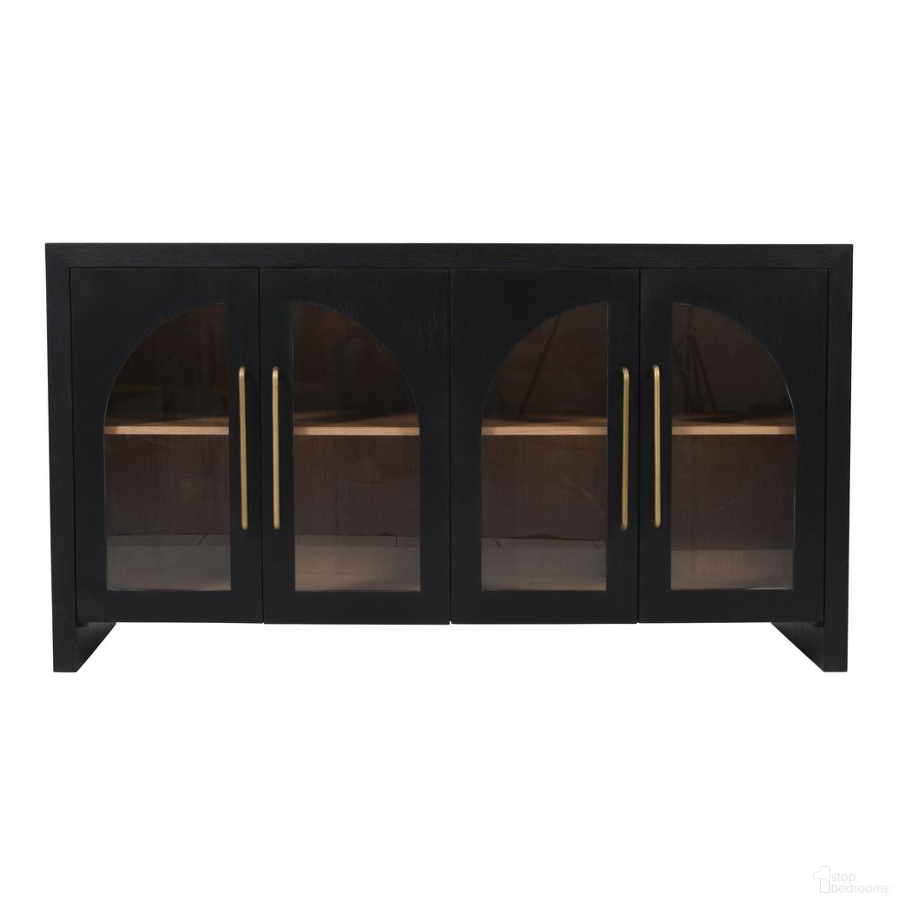 The appearance of Archimedes 60 Inch Curved Arch Four Door Sideboard Storage Cabinet In Black designed by Jofran in the modern / contemporary interior design. This black piece of furniture was selected by 1StopBedrooms from Archimedes Collection to add a touch of cosiness and style into your home. Sku: 2433-60. Material: Glass.