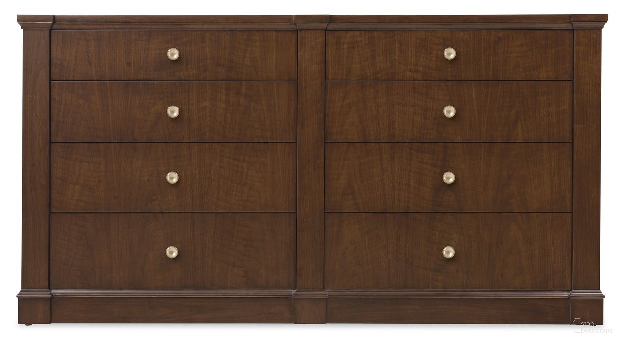 The appearance of Archives Eight-Drawer Dresser In Dark Wood designed by Hooker in the traditional interior design. This dark wood piece of furniture was selected by 1StopBedrooms from Archives Collection to add a touch of cosiness and style into your home. Sku: 6123-90202-89. Material: Walnut Veneer.