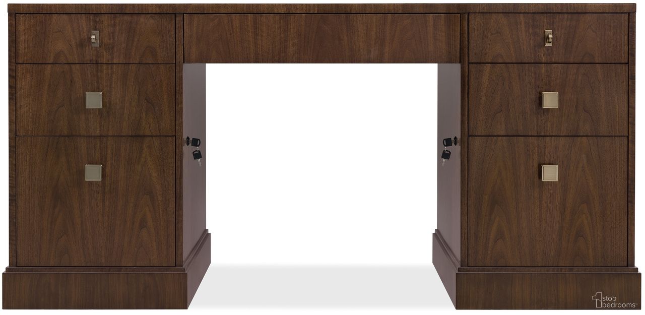 The appearance of Archives Executive Desk In Dark Wood designed by Hooker in the traditional interior design. This dark wood piece of furniture  was selected by 1StopBedrooms from Archives Collection to add a touch of cosiness and style into your home. Sku: 6123-10462-89. Material: Walnut Veneer.
