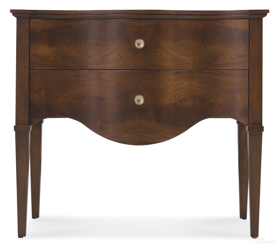 The appearance of Archives Two-Drawer Nightstand In Dark Wood designed by Hooker in the traditional interior design. This dark wood piece of furniture  was selected by 1StopBedrooms from Archives Collection to add a touch of cosiness and style into your home. Sku: 6123-90116-89. Material: Walnut.