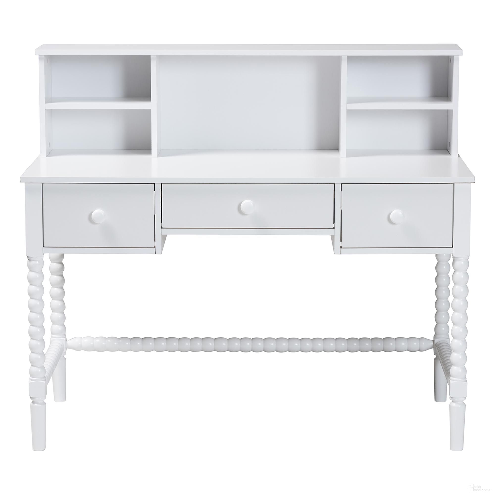 Archwood 3-Drawer Writing Desk with Hutch In White