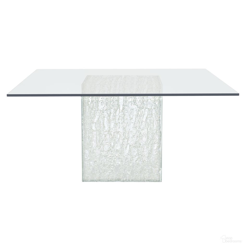 The appearance of Arctic Dining Table In Clear designed by Bernhardt in the modern / contemporary interior design. This clear piece of furniture  was selected by 1StopBedrooms from Arctic Collection to add a touch of cosiness and style into your home. Sku: 375773;9986060. Table Base Style: Pedestal. Table Top Shape: Square. Material: Glass. Size: 60" x 60".