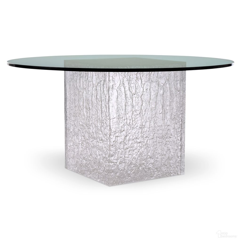 The appearance of Arctic Round Dining Table In Clear designed by Bernhardt in the modern / contemporary interior design. This clear piece of furniture  was selected by 1StopBedrooms from Arctic Collection to add a touch of cosiness and style into your home. Sku: 375773;998054P. Table Base Style: Pedestal. Table Top Shape: Round. Material: Glass. Size: 54" x 54".