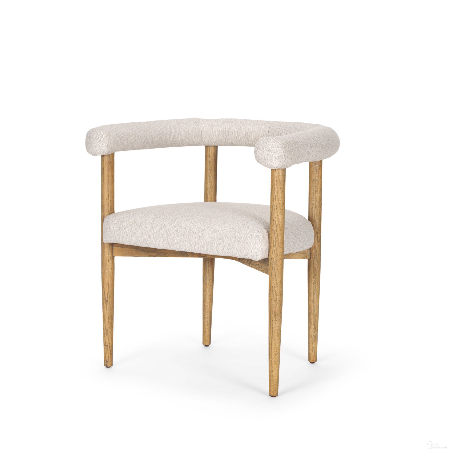 The appearance of Arden Medium Brown Wood Dining Chair In Cream Twill Fabric designed by Mercana in the modern / contemporary interior design. This medium brown and cream piece of furniture was selected by 1StopBedrooms from Arden Collection to add a touch of cosiness and style into your home. Sku: 70422. Material: Fabric. Chair Type: Arm Chair.