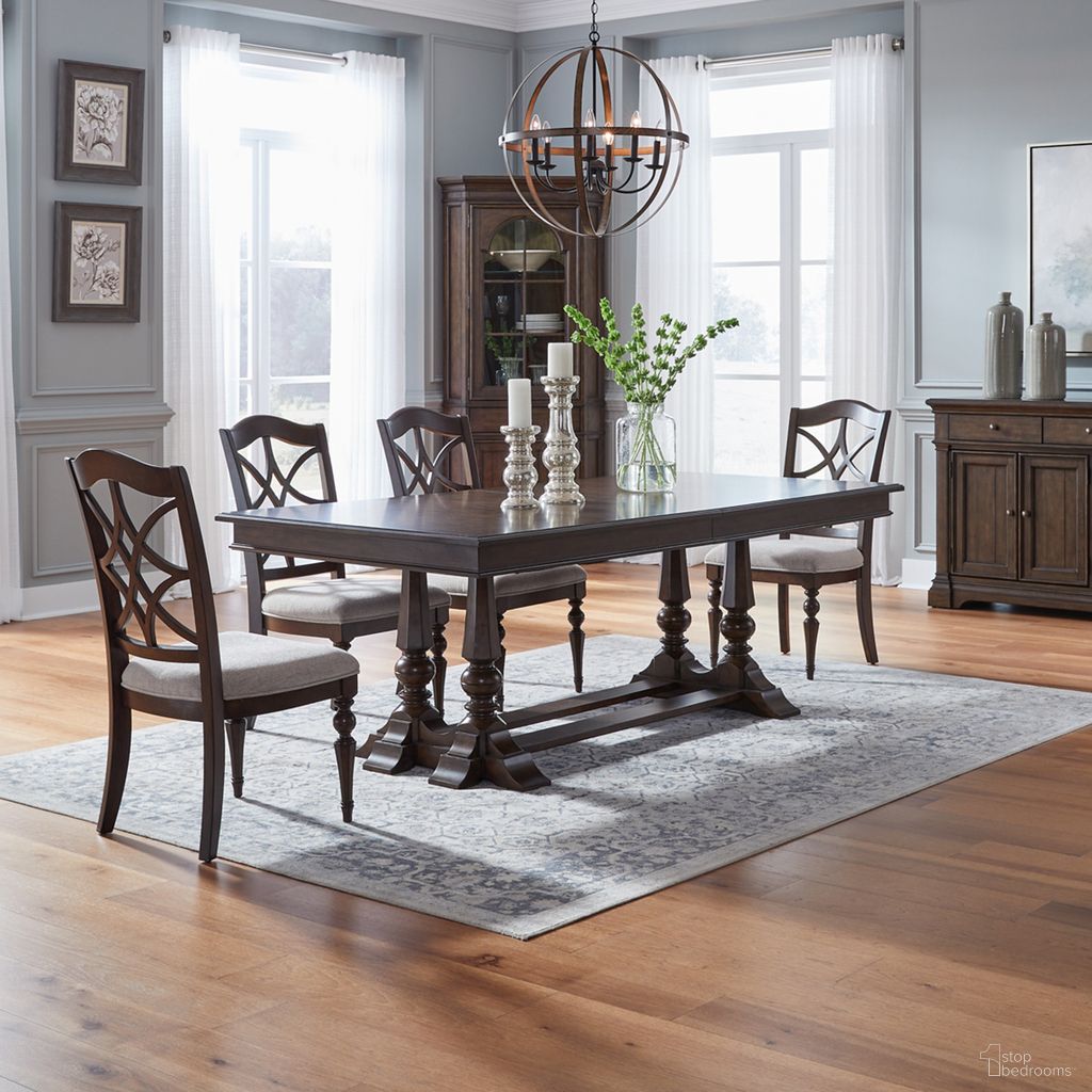 The appearance of Arden Road 5 Piece Trestle Table Set In Cherry designed by Liberty in the traditional interior design. This cherry piece of furniture was selected by 1StopBedrooms from Arden Road Collection to add a touch of cosiness and style into your home. Sku: 512-P4208;512-T4208;512-C2501S;512-C2501S;512-C2501S;512-C2501S. Material: Poplar.