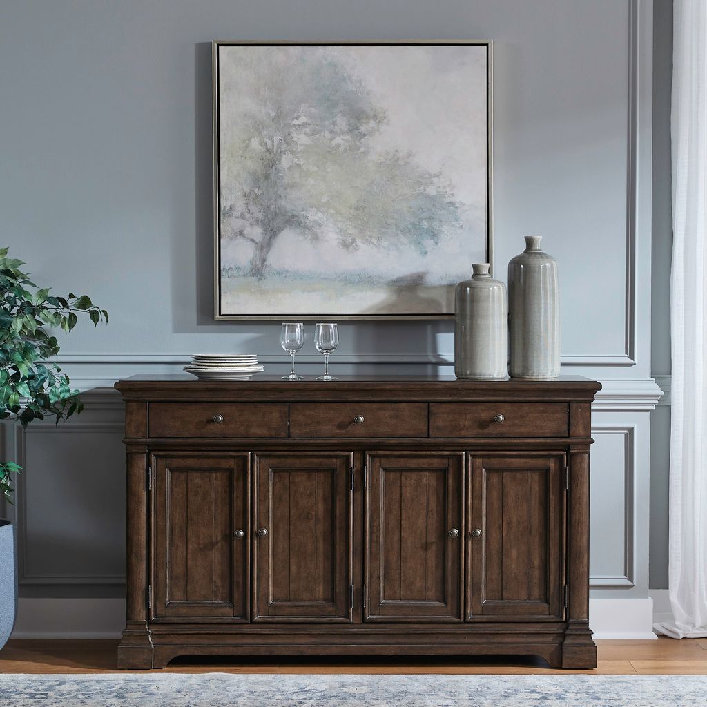 The appearance of Arden Road Buffet In Cherry designed by Liberty in the traditional interior design. This cherry piece of furniture was selected by 1StopBedrooms from Arden Road Collection to add a touch of cosiness and style into your home. Sku: 512-CB6438. Material: Poplar.