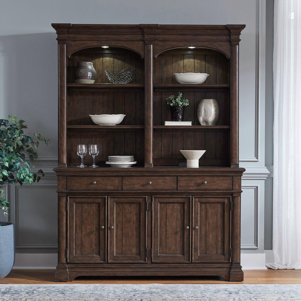 The appearance of Arden Road Hutch & Buffet In Cherry designed by Liberty in the traditional interior design. This cherry piece of furniture was selected by 1StopBedrooms from Arden Road Collection to add a touch of cosiness and style into your home. Sku: 512-CB6438;512-CH6548. Material: Poplar.