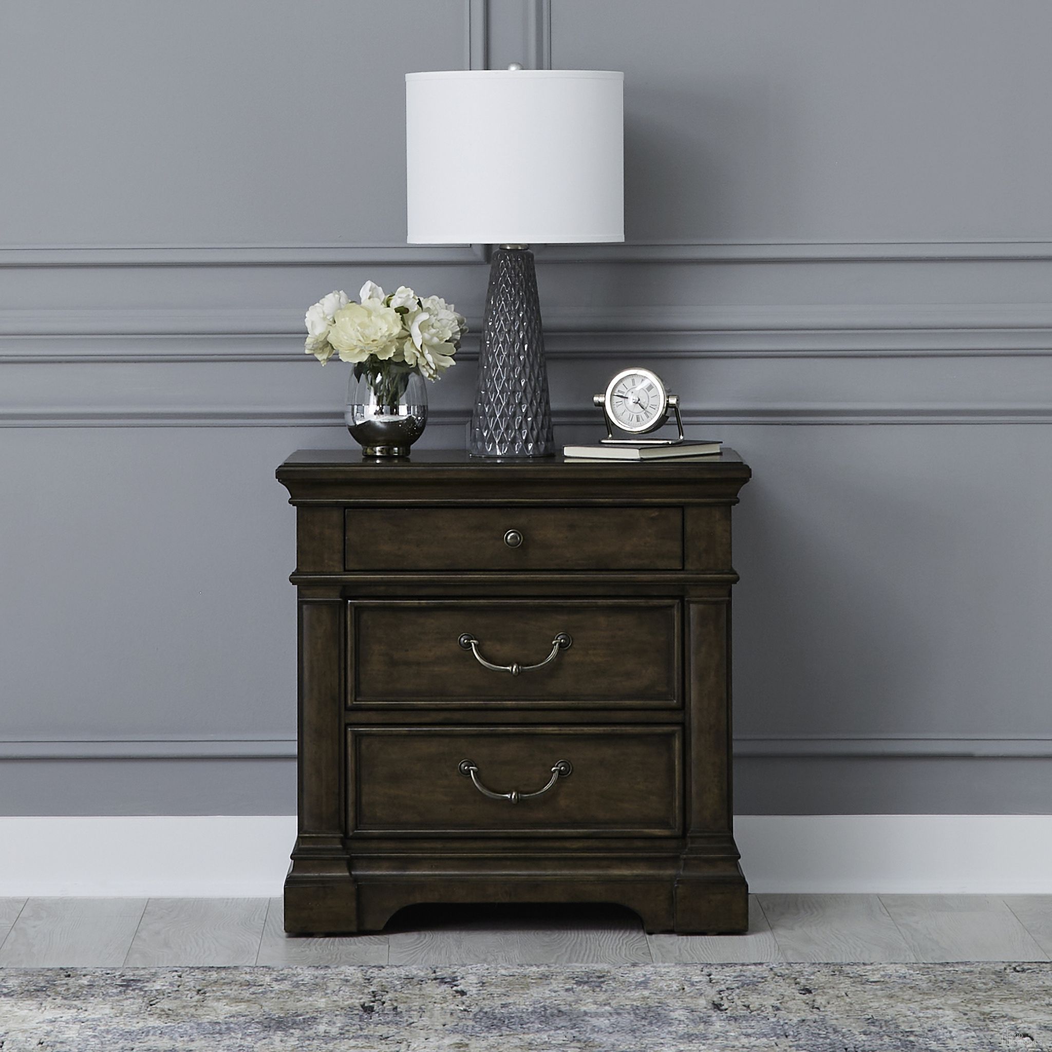 The appearance of Arden Road Nightstand with Charging Station In Cherry designed by Liberty in the traditional interior design. This cherry piece of furniture was selected by 1StopBedrooms from Arden Road Collection to add a touch of cosiness and style into your home. Sku: 512-BR61. Material: Poplar.