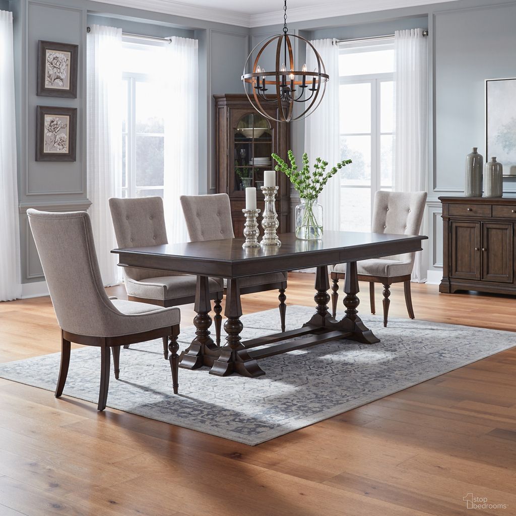 The appearance of Arden Road Opt 5 Piece Trestle Table Set In Cherry designed by Liberty in the traditional interior design. This cherry piece of furniture was selected by 1StopBedrooms from Arden Road Collection to add a touch of cosiness and style into your home. Sku: 512-P4208;512-T4208;512-C6501S;512-C6501S;512-C6501S;512-C6501S. Material: Poplar.