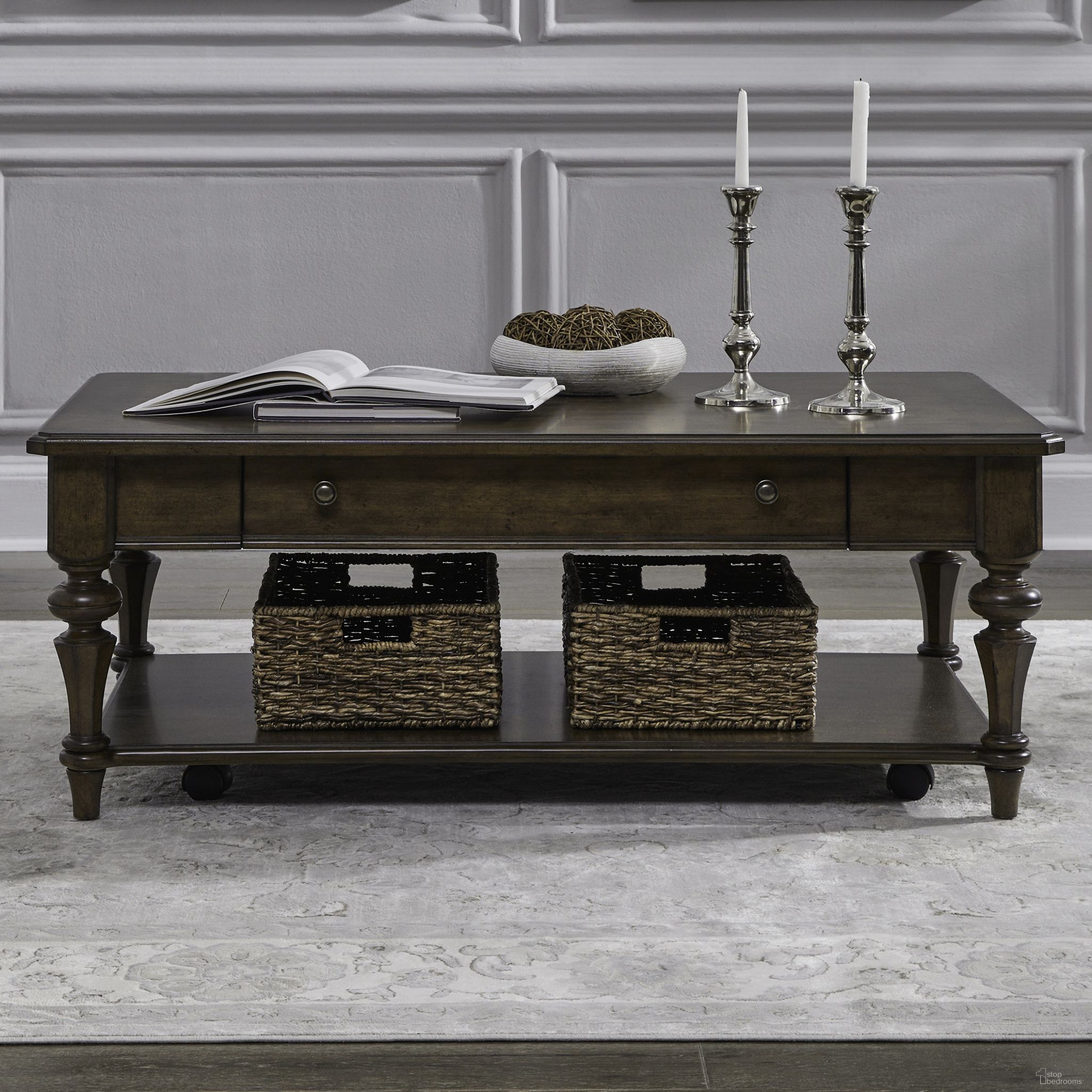 The appearance of Arden Road Rectangular Cocktail Table In Cherry designed by Liberty in the traditional interior design. This cherry piece of furniture was selected by 1StopBedrooms from Arden Road Collection to add a touch of cosiness and style into your home. Sku: 512-OT1010. Material: Poplar.