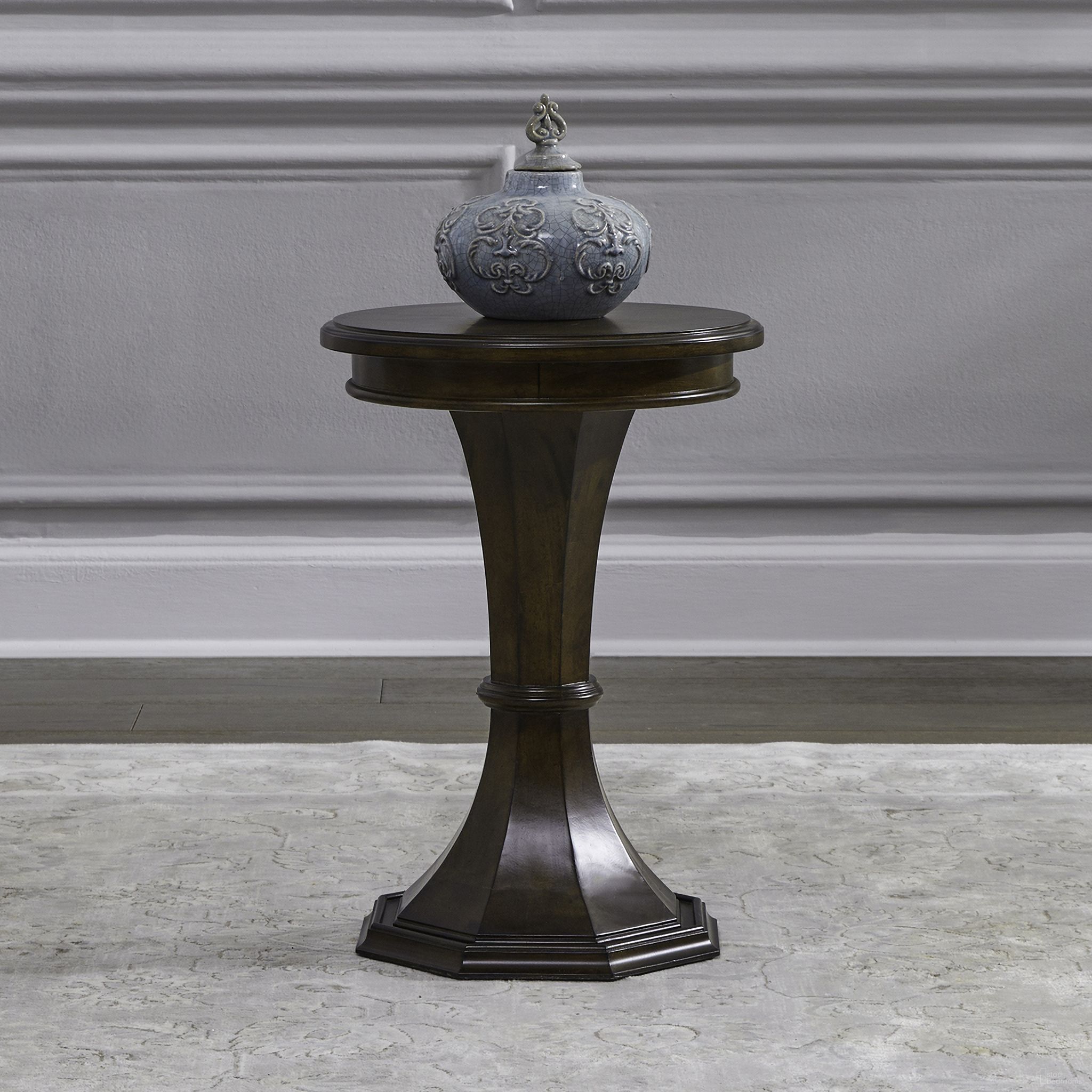 The appearance of Arden Road Round Chairside Table In Cherry designed by Liberty in the traditional interior design. This cherry piece of furniture  was selected by 1StopBedrooms from Arden Road Collection to add a touch of cosiness and style into your home. Sku: 512-OT1021. Material: Poplar.