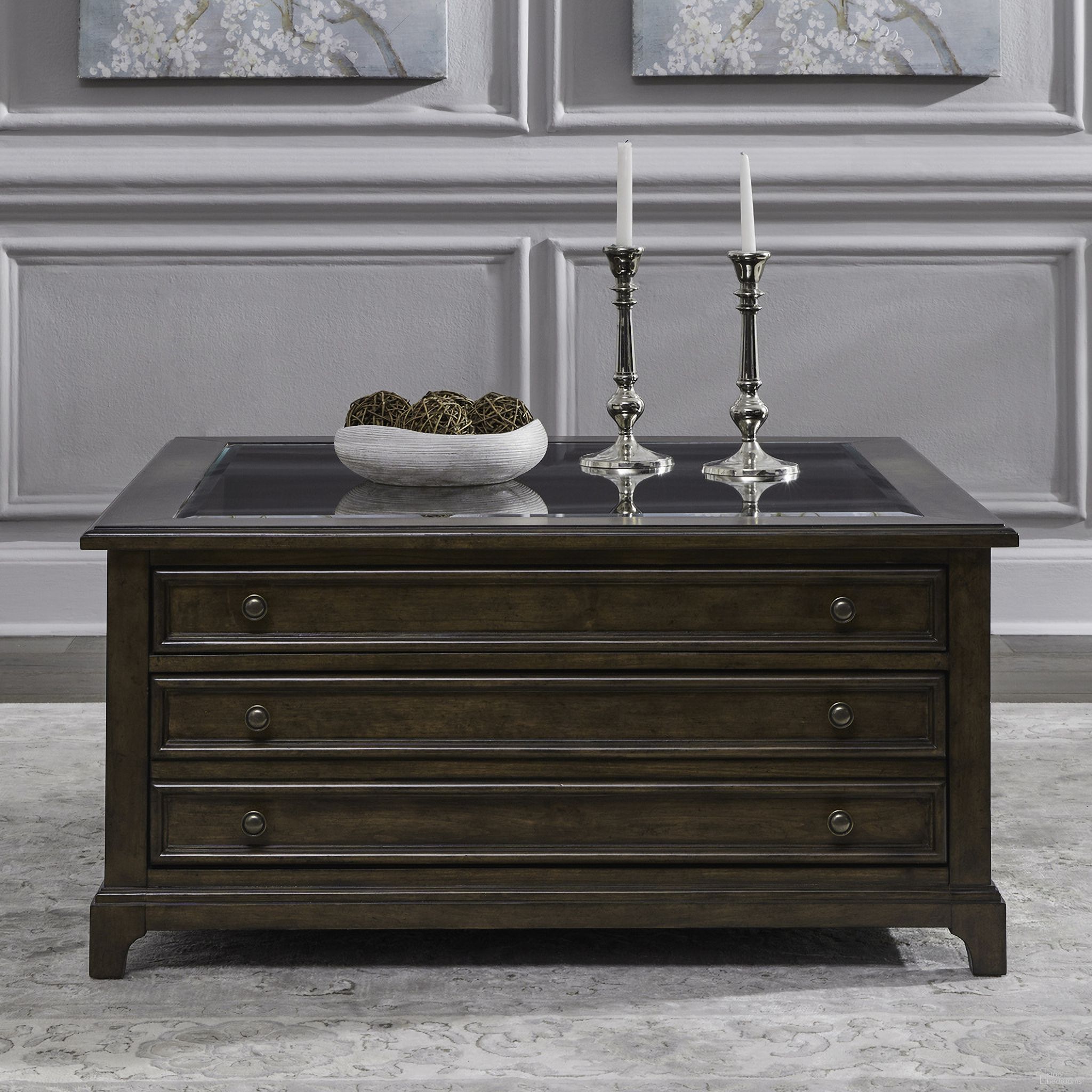 The appearance of Arden Road Square Collector Cocktail Table In Cherry designed by Liberty in the traditional interior design. This cherry piece of furniture  was selected by 1StopBedrooms from Arden Road Collection to add a touch of cosiness and style into your home. Sku: 512-OT1011. Material: Poplar.