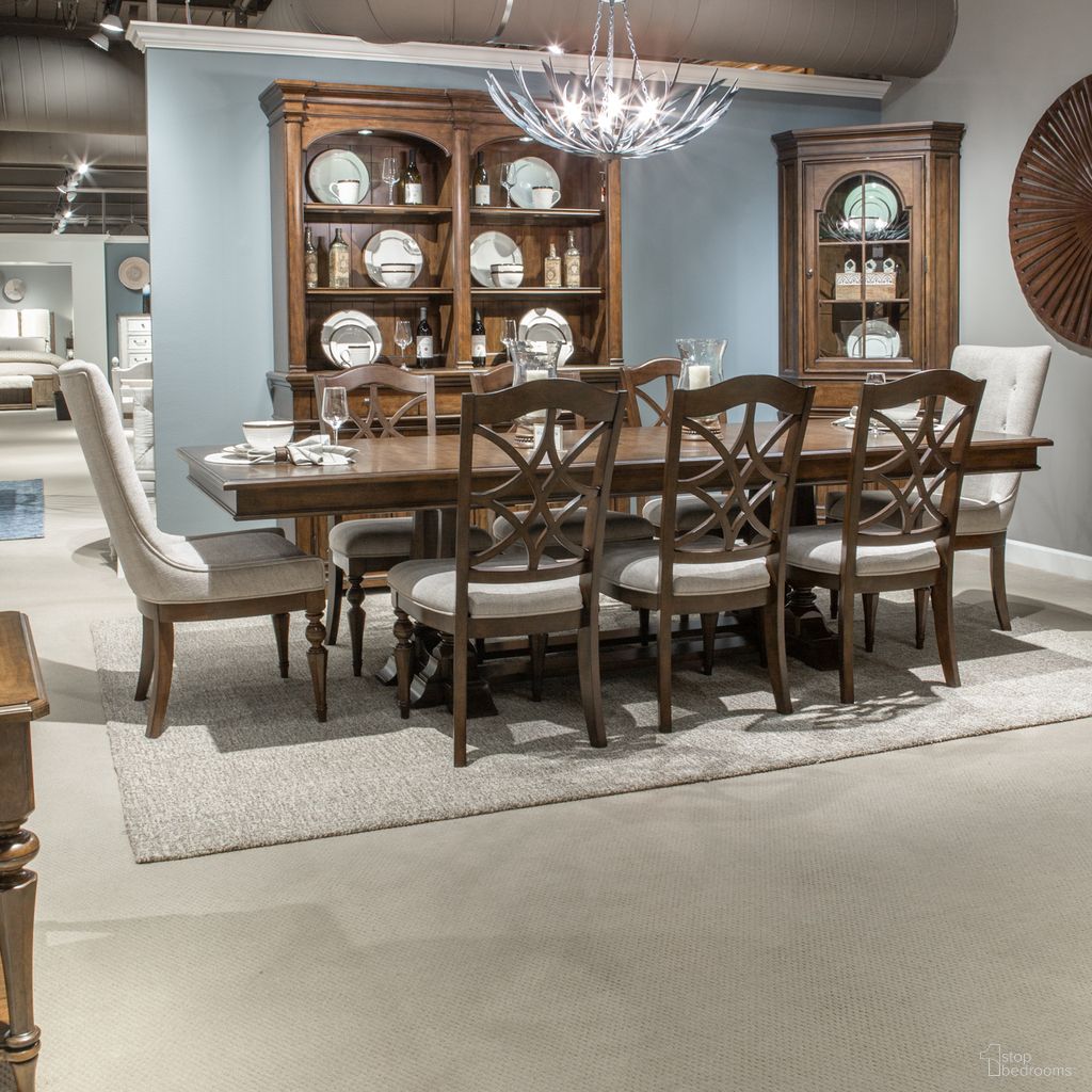 The appearance of Arden Road Trestle Table Set In Cherry designed by Liberty in the traditional interior design. This cherry piece of furniture was selected by 1StopBedrooms from Arden Road Collection to add a touch of cosiness and style into your home. Sku: 512-P4208;512-T4208. Material: Poplar.
