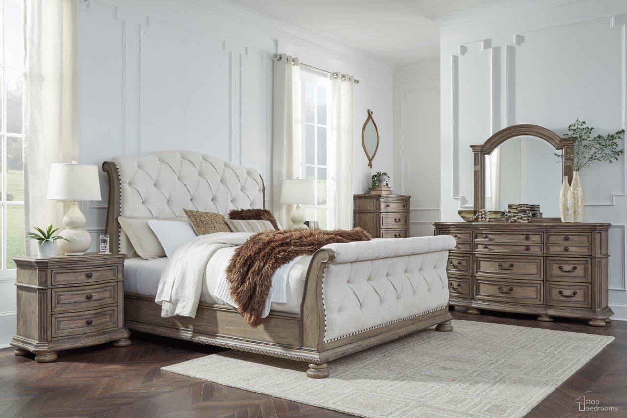 The appearance of Ardenfield Bedroom Set In Light Brown designed by Signature Design by Ashley in the traditional interior design. This light brown piece of furniture was selected by 1StopBedrooms from Ardenfield Collection to add a touch of cosiness and style into your home. Sku: B944-54;B944-57;B944-97;B944-93. Bed Type: Sleigh Bed. Material: Wood. Bed Size: King.