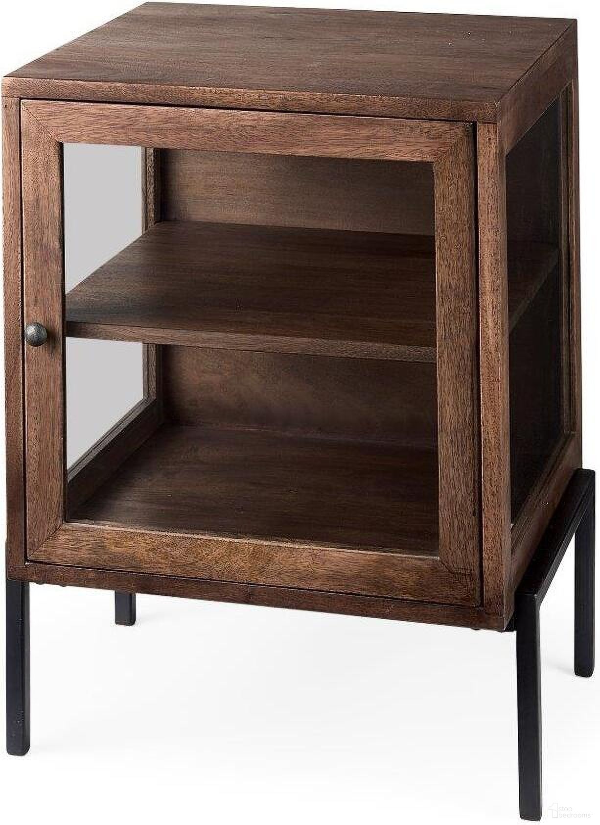 The appearance of Arelius Medium Brown Wood With Black Metal Frame Side Table designed by Mercana in the modern / contemporary interior design. This medium brown piece of furniture was selected by 1StopBedrooms from Arelius Collection to add a touch of cosiness and style into your home. Sku: 69302. Material: Wood.