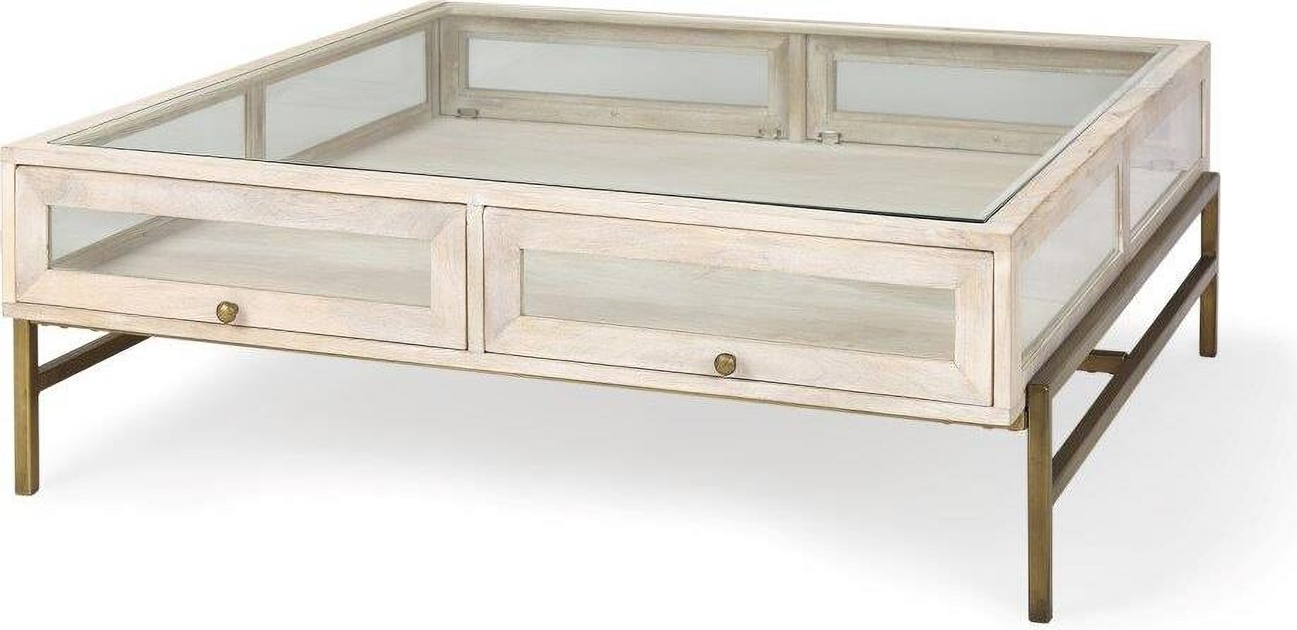 Arelius White Wood With Gold Metal Base Square Display Coffee Table By 