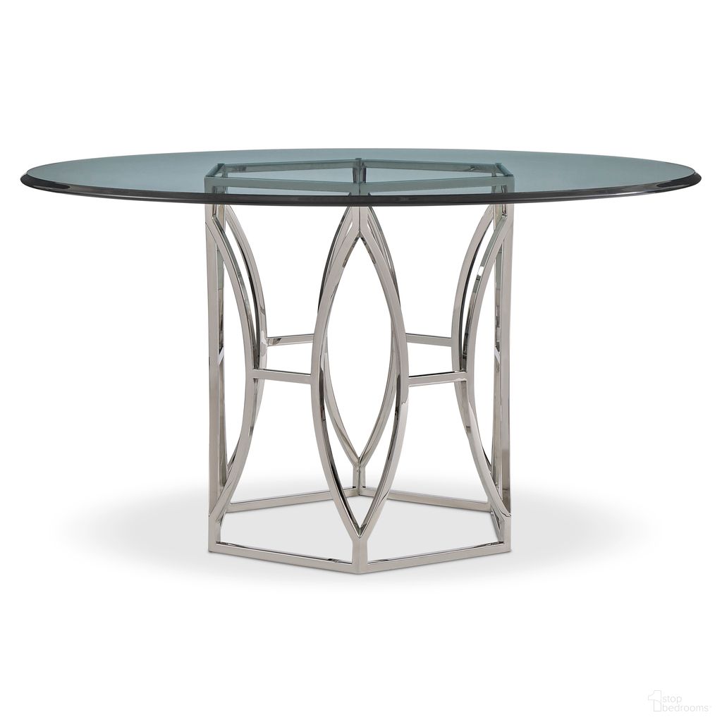The appearance of Argent Dining Table In Stainless Steel designed by Bernhardt in the modern / contemporary interior design. This stainless steel piece of furniture  was selected by 1StopBedrooms from Argent Collection to add a touch of cosiness and style into your home. Sku: 326771;998048. Table Base Style: Pedestal. Table Top Shape: Round. Material: Glass. Size: 48".