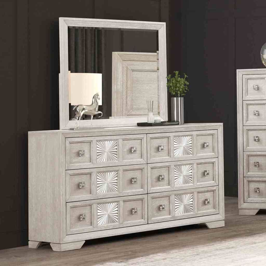 The appearance of Argenthart Dresser In Light Gray designed by Furniture of America in the transitional interior design. This light gray piece of furniture  was selected by 1StopBedrooms from Argenthart Collection to add a touch of cosiness and style into your home. Sku: FM7368GY-D. Material: Poplar.