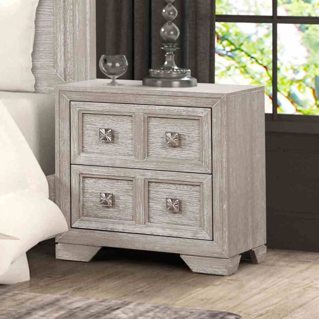 The appearance of Argenthart Nightstand In Light Gray designed by Furniture of America in the transitional interior design. This light gray piece of furniture was selected by 1StopBedrooms from Argenthart Collection to add a touch of cosiness and style into your home. Sku: FM7368GY-N. Material: Poplar.