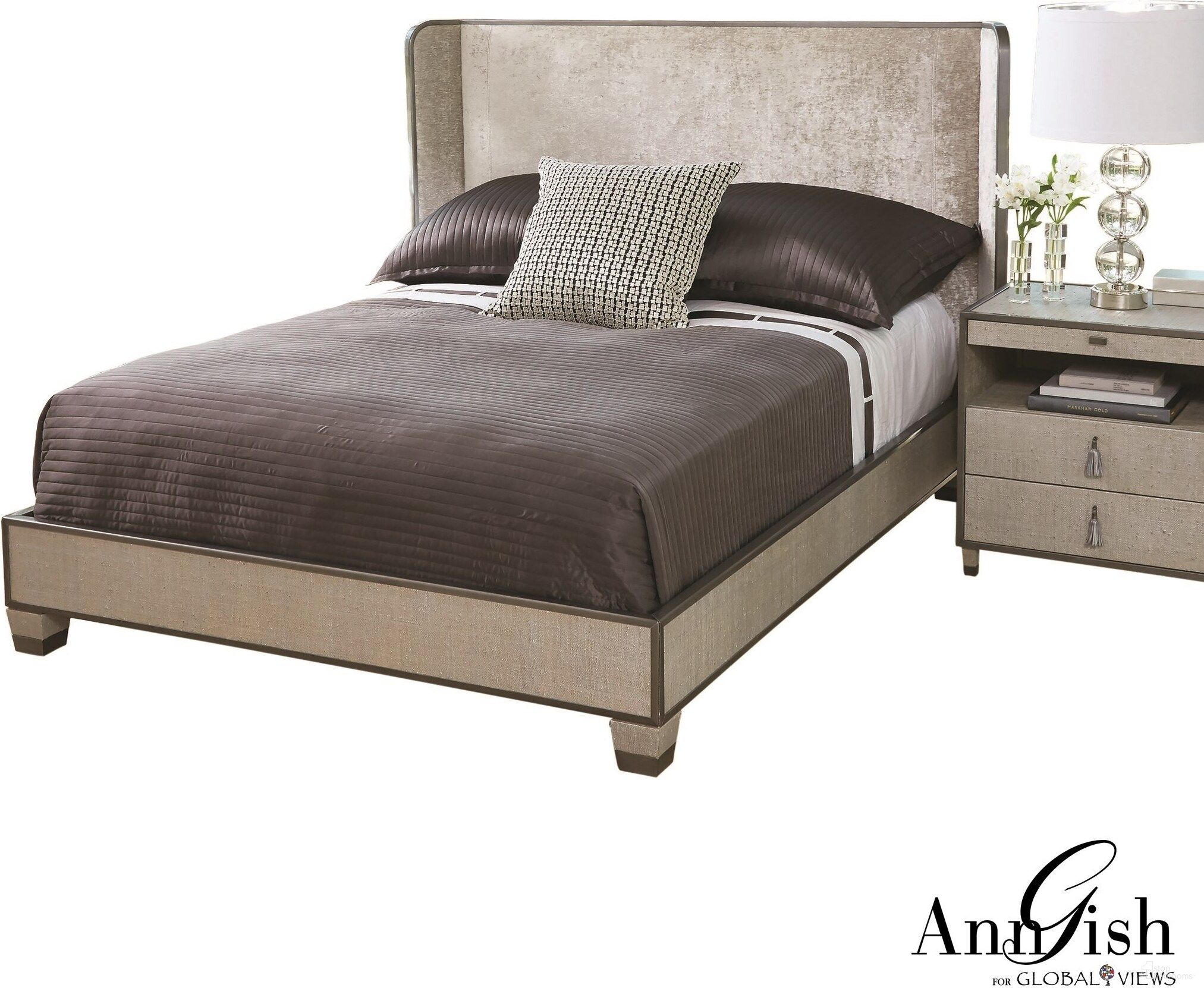 The appearance of Argento Queen Bed In Gray designed by Global Views in the modern / contemporary interior design. This gray piece of furniture  was selected by 1StopBedrooms from Argento Collection to add a touch of cosiness and style into your home. Sku: AG220007. Bed Type: Panel Bed. Material: Steel. Bed Size: Queen.