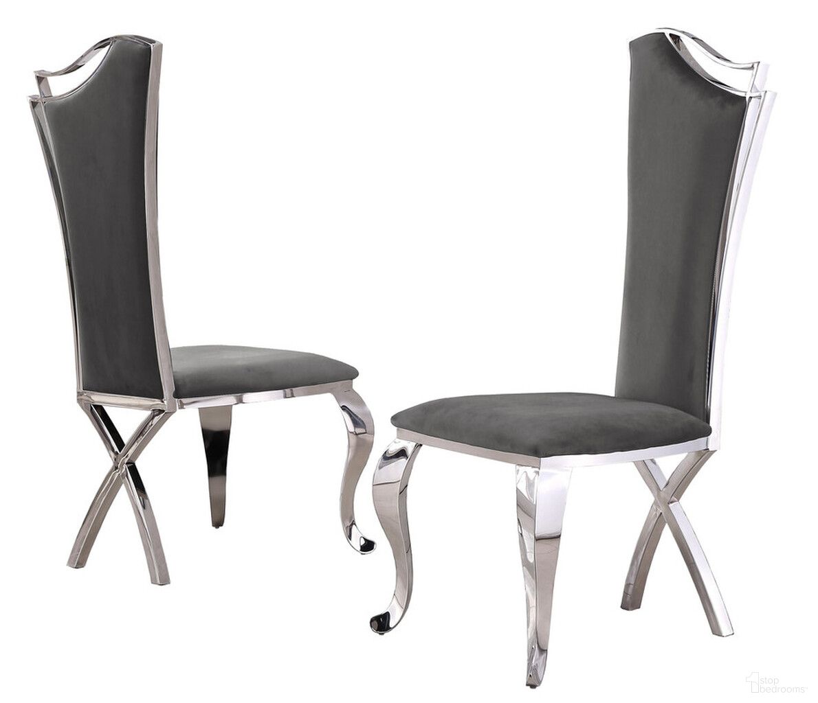 The appearance of Aria Elegant Side Chairs Set of 2 In Dark Gray Velvet and Silver Stainless Steel designed by Best Quality Furniture in the modern / contemporary interior design. This dark gray/silver piece of furniture was selected by 1StopBedrooms from Aria Collection to add a touch of cosiness and style into your home. Sku: SC36. Material: Velvet. Chair Type: Side Chair.