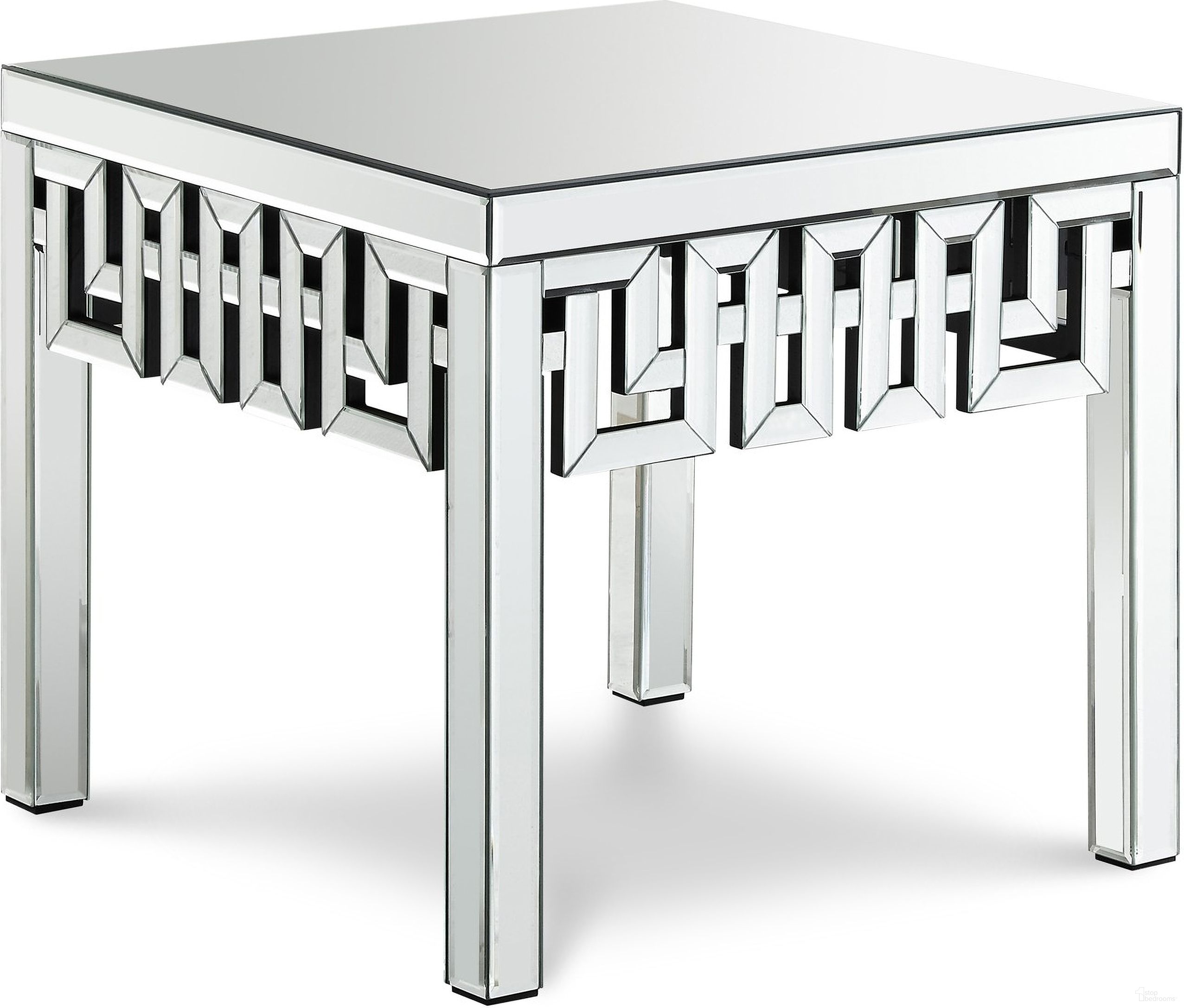 The appearance of Aria End Table In Mirrored designed by Meridian in the modern / contemporary interior design. This mirrored piece of furniture was selected by 1StopBedrooms from Aria Collection to add a touch of cosiness and style into your home. Sku: 412-E. Material: Wood.