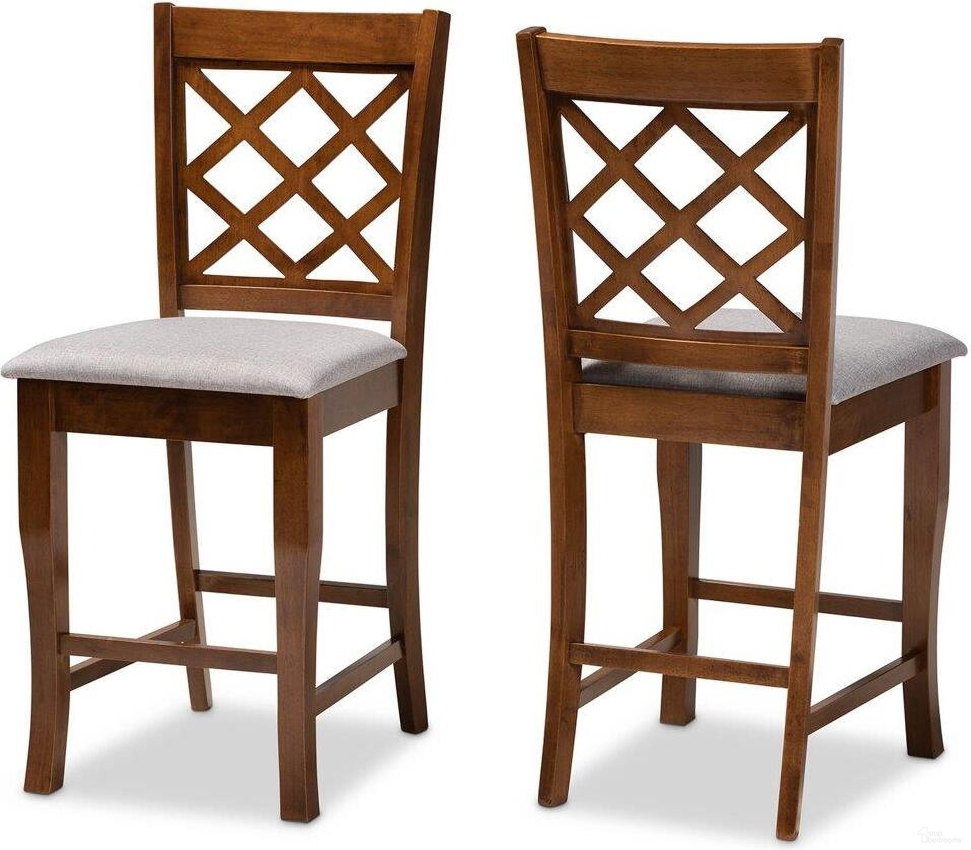Aria Modern and Contemporary Grey Fabric Upholstered and Walnut Brown Finished Wood 2-Piece Counter Height Pub Chair Set