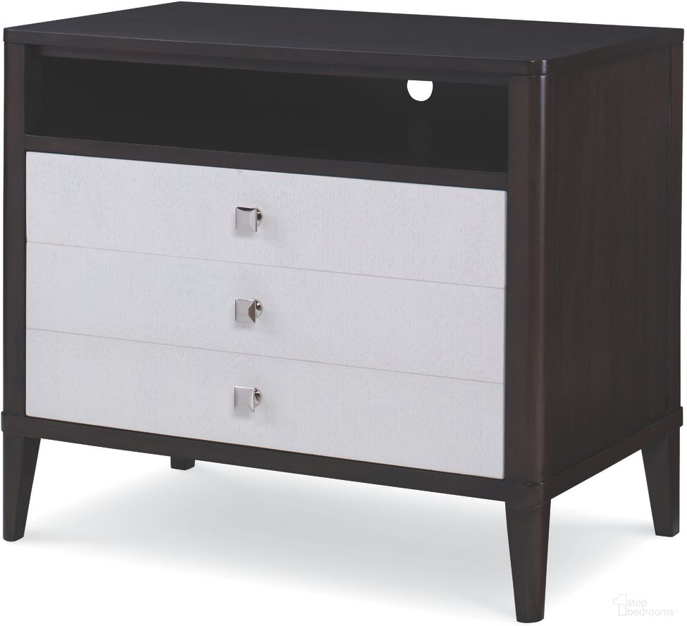 The appearance of Aria 32 Inch Nightstand In Brownstone designed by Century Furniture in the modern / contemporary interior design. This brownstone piece of furniture was selected by 1StopBedrooms from Aria Collection to add a touch of cosiness and style into your home. Sku: C6C-225. Material: Walnut Veneer.