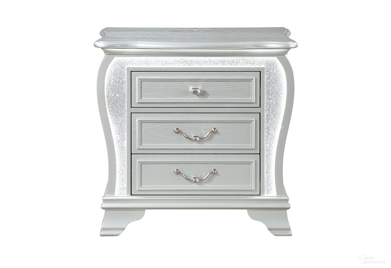 The appearance of Aria Nightstand with LED In Silver designed by Global Furniture USA in the modern / contemporary interior design. This silver piece of furniture was selected by 1StopBedrooms from Aria Collection to add a touch of cosiness and style into your home. Sku: ARIA-SILVER-NS W/LED. Material: MDF.