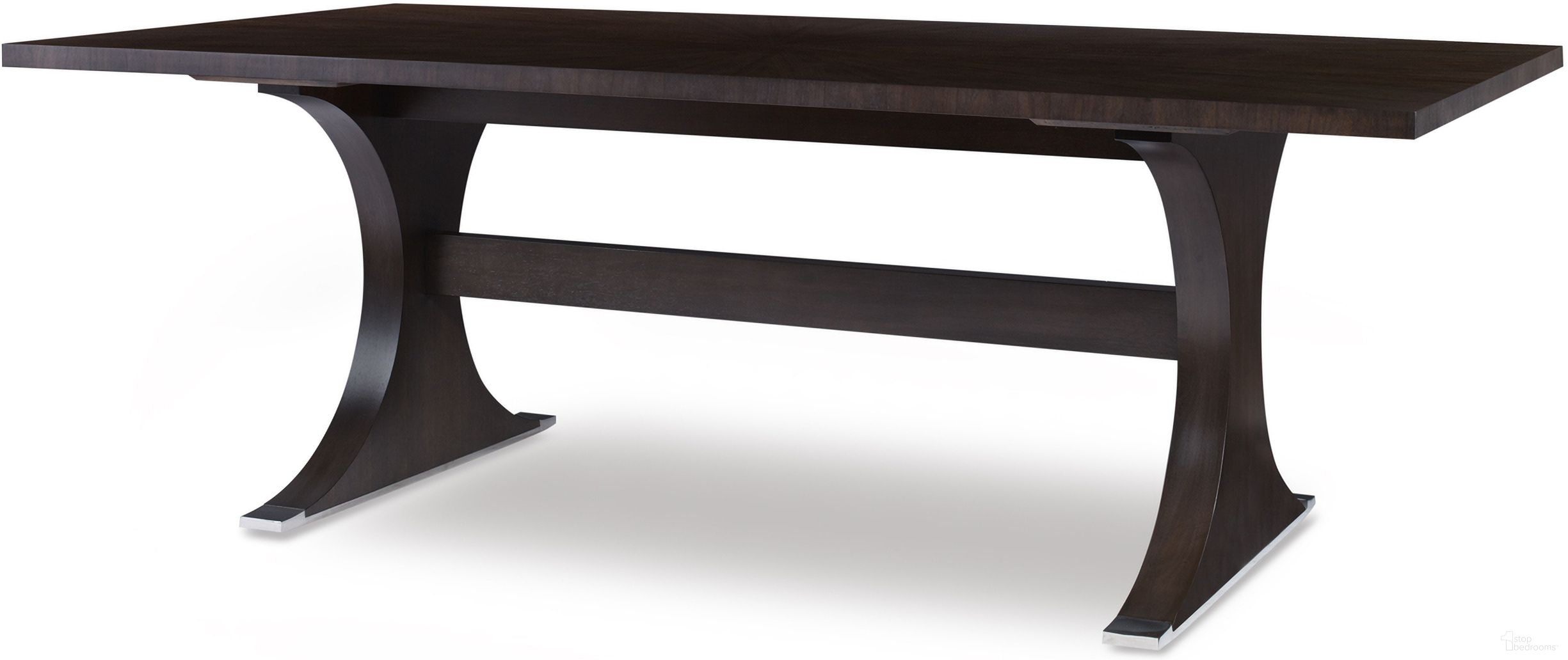 The appearance of Aria Rectangle Dining Table In Brownstone designed by Century Furniture in the transitional interior design. This brownstone piece of furniture  was selected by 1StopBedrooms from Aria Collection to add a touch of cosiness and style into your home. Sku: C6H-301B;C6H-301T. Table Base Style: Trestle. Table Top Shape: Rectangular. Size: 42" x 84". Material: Walnut Veneer.