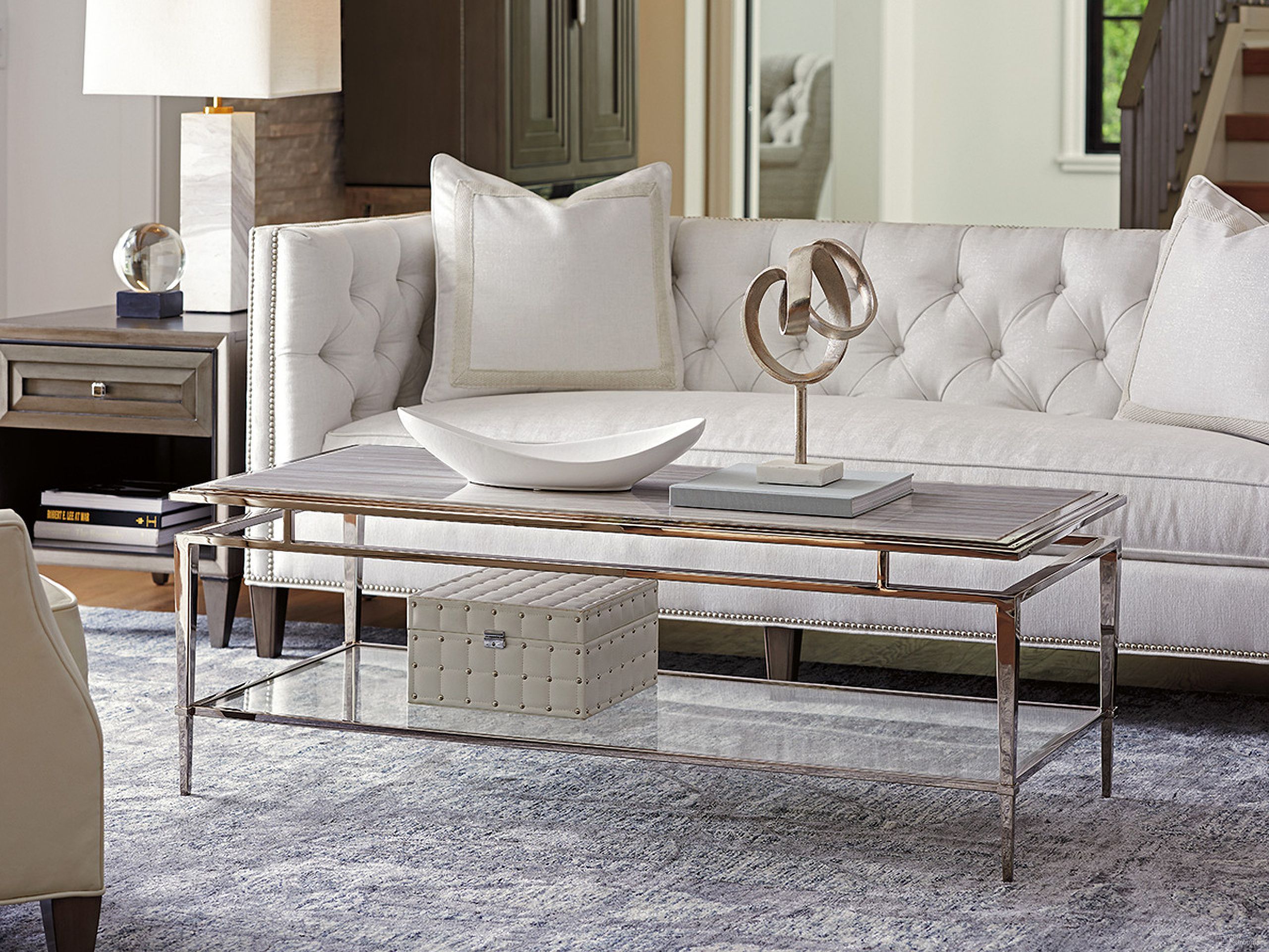 The appearance of Ariana Athene Rectangular Occasional Table Set designed by Lexington in the modern / contemporary interior design. This platinum piece of furniture was selected by 1StopBedrooms from Ariana Collection to add a touch of cosiness and style into your home. Sku: 732-945C;732-951. Material: Marble.
