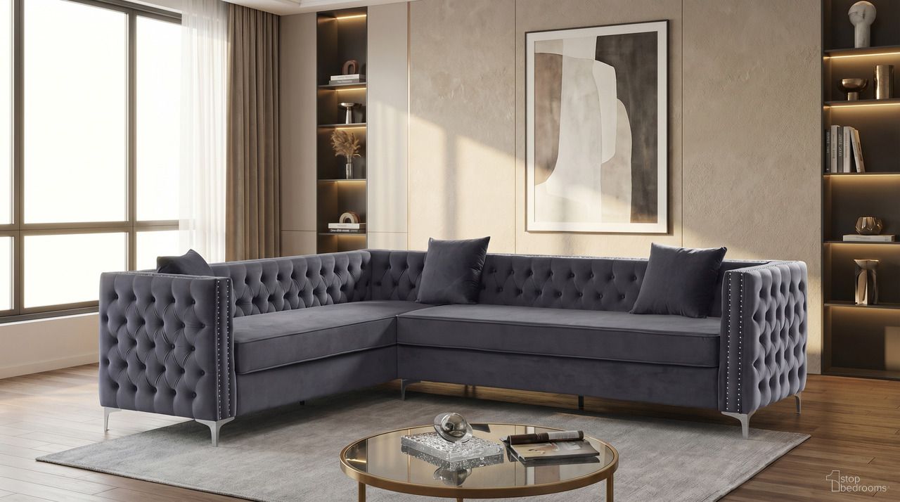 The appearance of Ariana Grey Velvet Tufted 2 Piece Sectional designed by Premier Home in the modern / contemporary interior design. This grey piece of furniture was selected by 1StopBedrooms from Ariana Collection to add a touch of cosiness and style into your home. Sku: FS348-GR-LS;FS348-GR-RC. Material: Velvet. Layout: L-Shape.