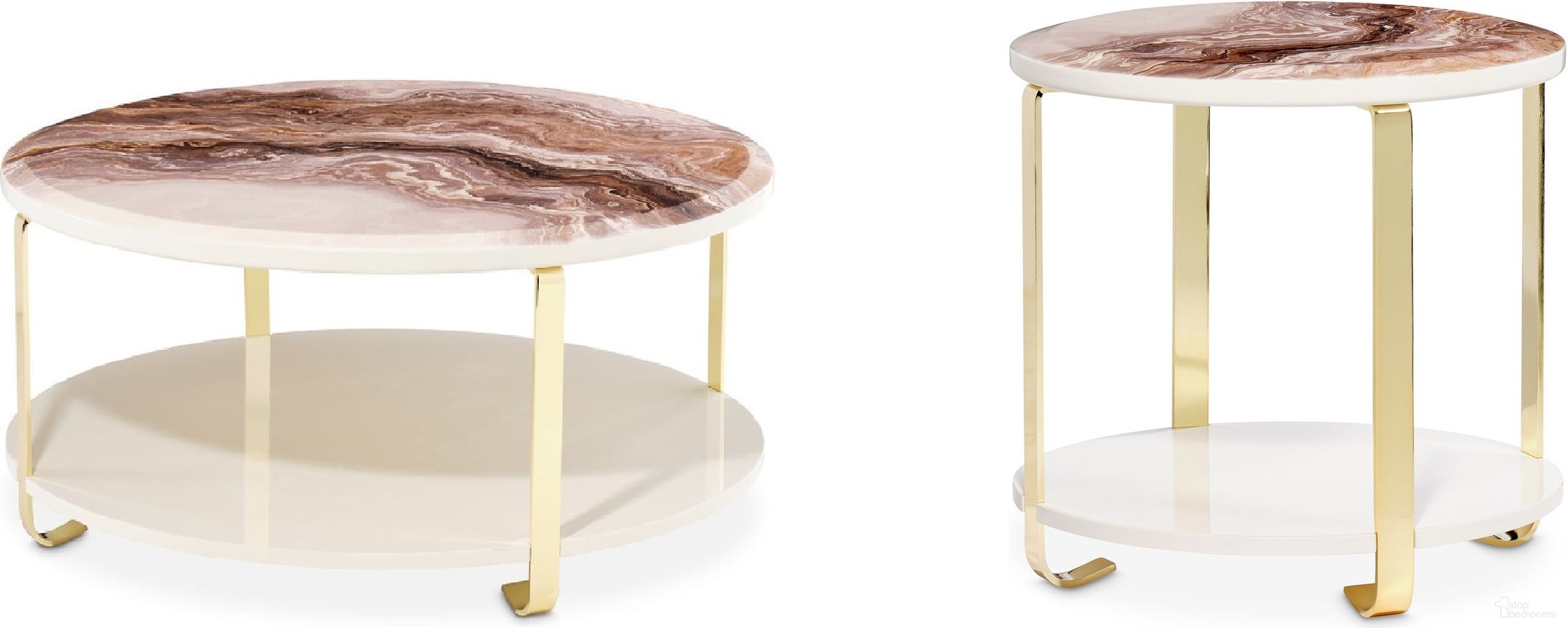 The appearance of Ariana Occasional Table Set In Gold designed by Michael Amini in the transitional interior design. This gold piece of furniture was selected by 1StopBedrooms from Ariana Collection to add a touch of cosiness and style into your home. Sku: LFR-ARNA201-806;LFR-ARNA202-806. Material: MDF.