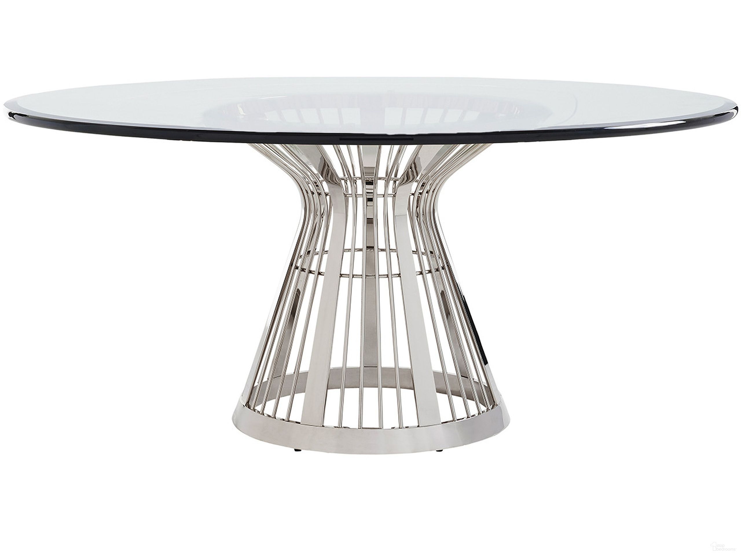 The appearance of Ariana Riviera Stainless Dining Table with 72 Inch Glass Top In Platinum designed by Lexington in the modern / contemporary interior design. This platinum piece of furniture was selected by 1StopBedrooms from Ariana Collection to add a touch of cosiness and style into your home. Sku: 732-875-72C. Table Base Style: Pedestal. Table Top Shape: Round. Material: Marble. Size: 72".