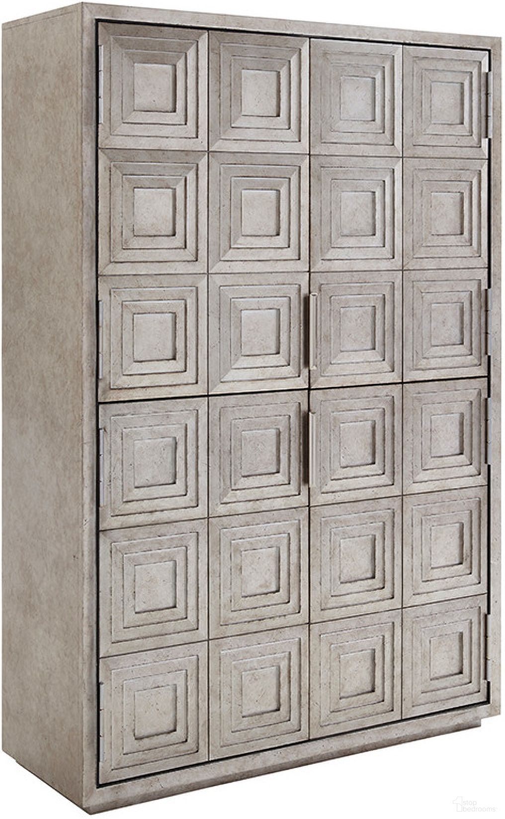 The appearance of Ariana Sanremo 4 Door Cabinet In Silver Leaf designed by Lexington in the modern / contemporary interior design. This silver leaf piece of furniture was selected by 1StopBedrooms from Ariana Collection to add a touch of cosiness and style into your home. Sku: 733-975. Material: Marble.