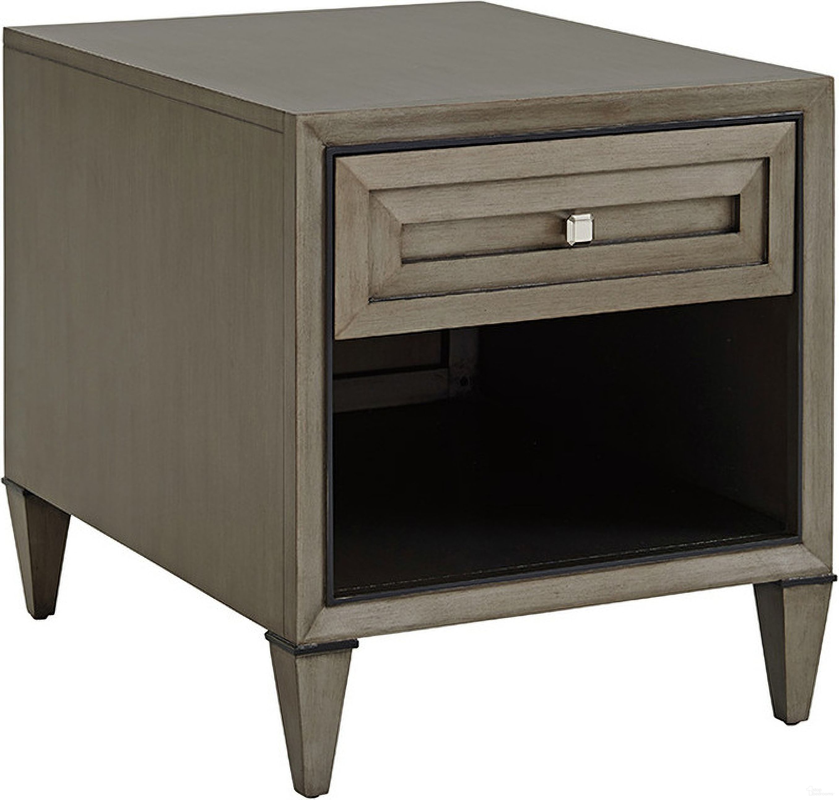 The appearance of Ariana Verona 1 Drawer End Table In Platinum designed by Lexington in the modern / contemporary interior design. This platinum piece of furniture  was selected by 1StopBedrooms from Ariana Collection to add a touch of cosiness and style into your home. Sku: 732-951. Material: Marble.