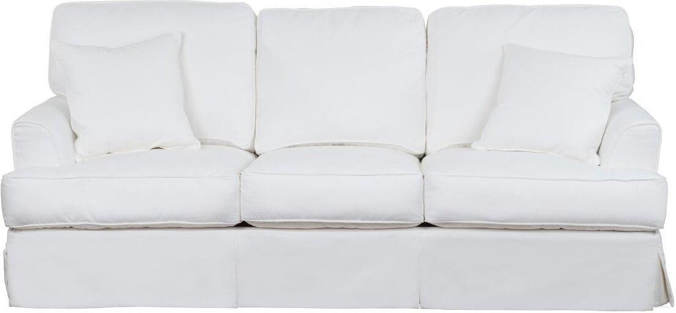 The appearance of Ariana White Slipcovered Sofa designed by Sunset Trading in the modern / contemporary interior design. This white piece of furniture  was selected by 1StopBedrooms from Ariana Collection to add a touch of cosiness and style into your home. Sku: SU-78301-81. Material: Wood.