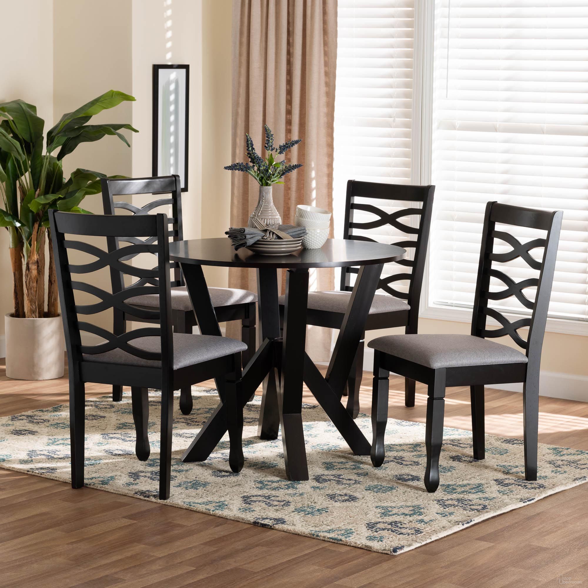 Ariane Fabric and Wood 5-Piece Dining Set In Grey and Dark Brown