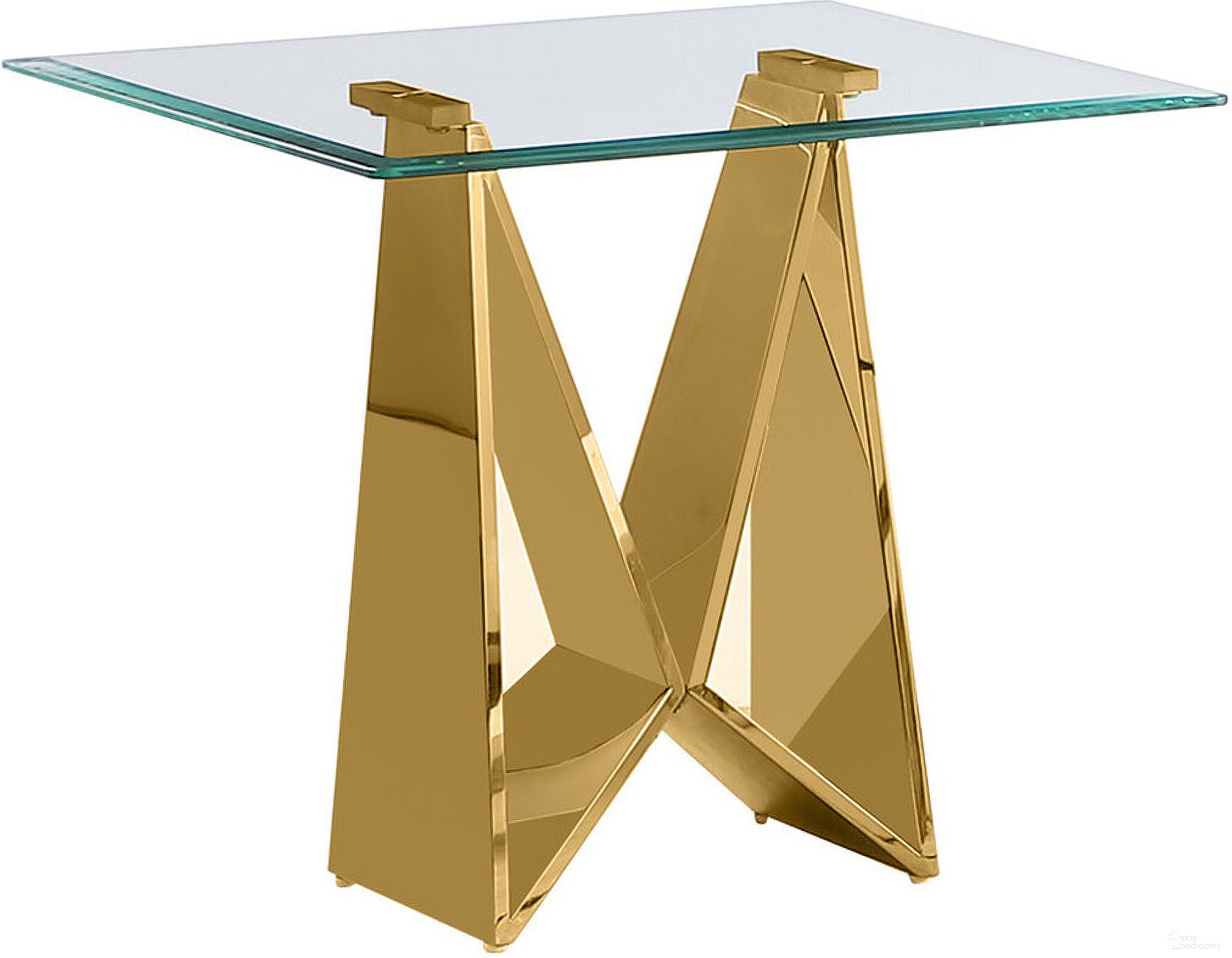The appearance of Arie End Table In 10mm Clear Tempered Glass and Gold Stainless Steel designed by Best Quality Furniture in the modern / contemporary interior design. This gold/glass piece of furniture  was selected by 1StopBedrooms from Arie Collection to add a touch of cosiness and style into your home. Sku: CT404-T;CT404-B. Material: Glass.