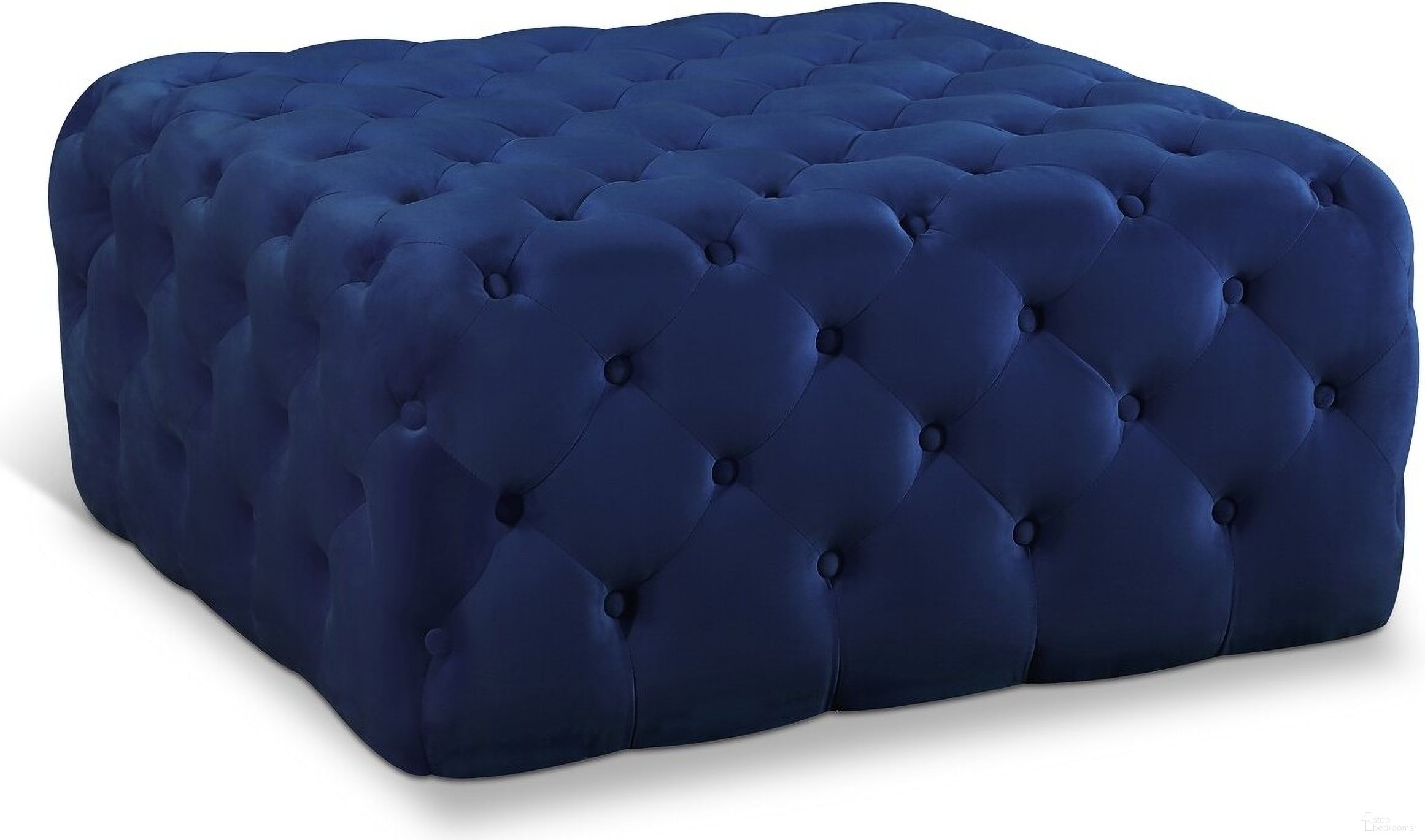 The appearance of Ariel Velvet Ottoman/Bench In Navy designed by Meridian in the modern / contemporary interior design. This navy piece of furniture  was selected by 1StopBedrooms from Ariel Collection to add a touch of cosiness and style into your home. Sku: 123Navy. Material: Velvet.