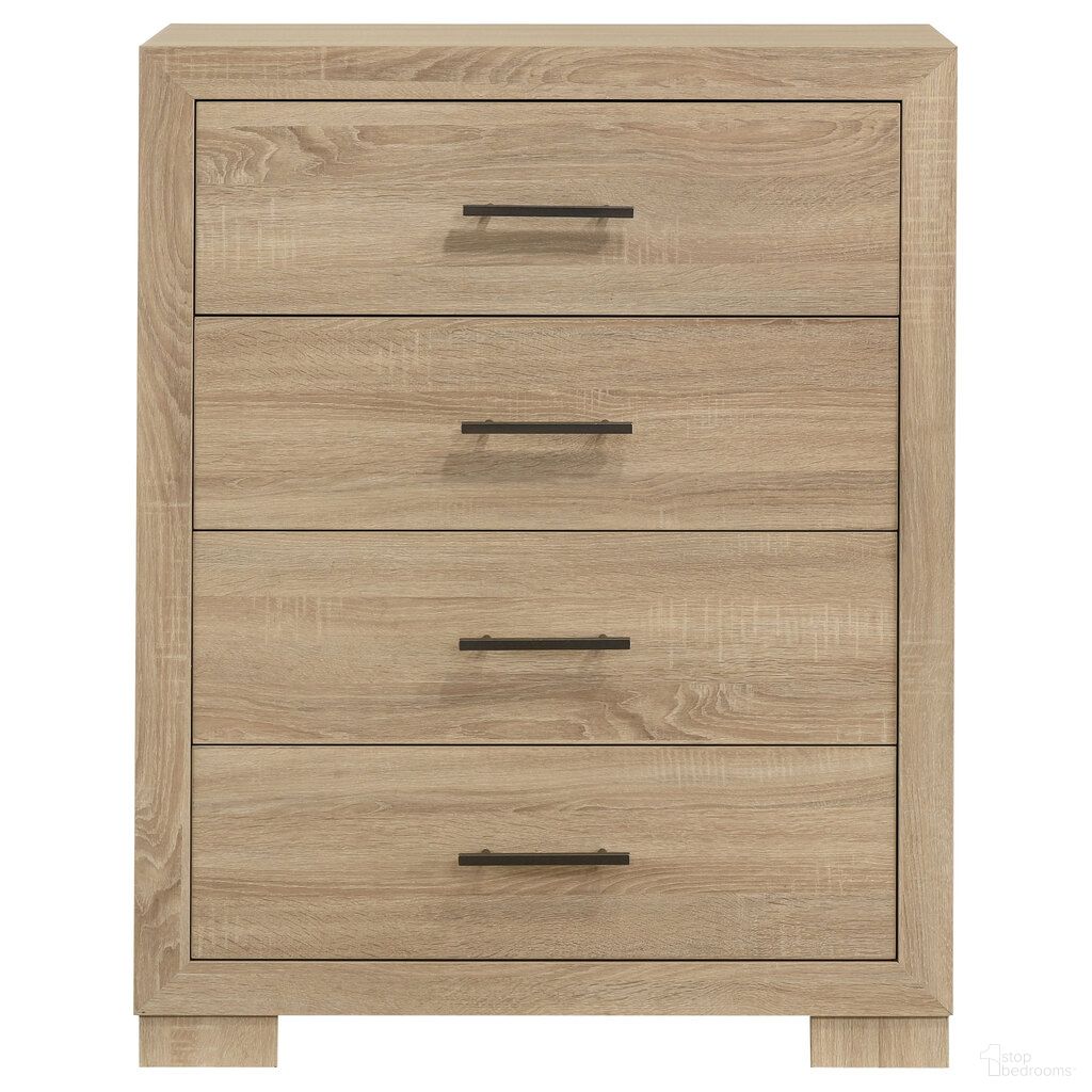 The appearance of Arielle 4-Drawer Bedroom Chest of Drawers In Light Oak designed by Coaster in the transitional interior design. This light oak piece of furniture was selected by 1StopBedrooms from Arielle Collection to add a touch of cosiness and style into your home. Sku: 223115. Material: Melamine.