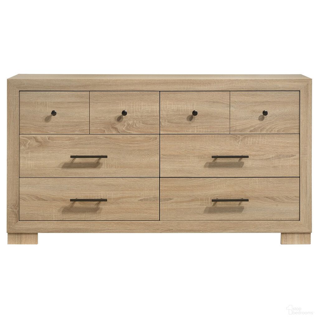 The appearance of Arielle 6-Drawer Bedroom Dresser Cabinet In Light Oak designed by Coaster in the transitional interior design. This light oak piece of furniture was selected by 1StopBedrooms from Arielle Collection to add a touch of cosiness and style into your home. Sku: 223113. Material: Melamine.