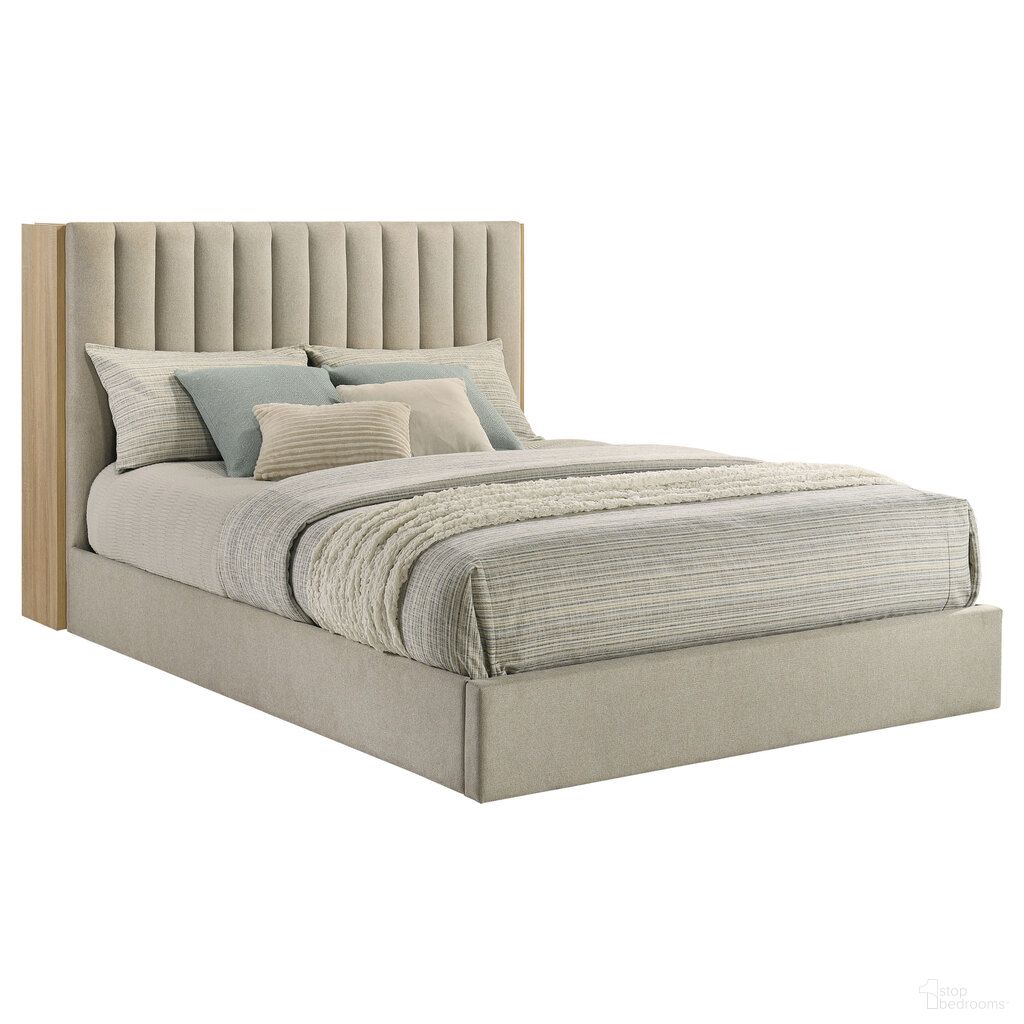 The appearance of Arielle Queen Bookcase Panel Storage Bed In Light Oak designed by Coaster in the transitional interior design. This light oak piece of furniture was selected by 1StopBedrooms from Arielle Collection to add a touch of cosiness and style into your home. Sku: 223111QB1;223111QB2. Bed Type: Storage Bed. Material: Fabric. Bed Size: Queen.