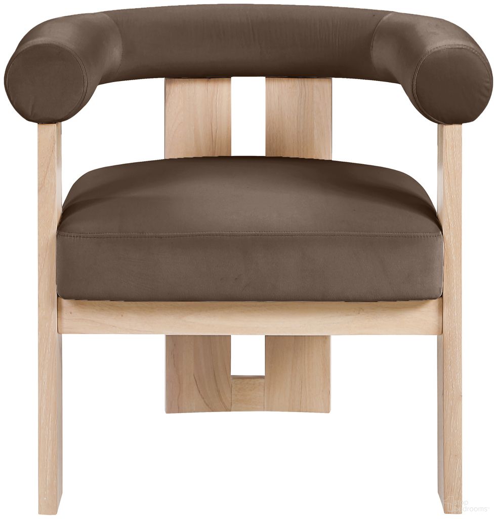 Arienzo Velvet Upholstered Accent Chair In Brown and Stained Natural