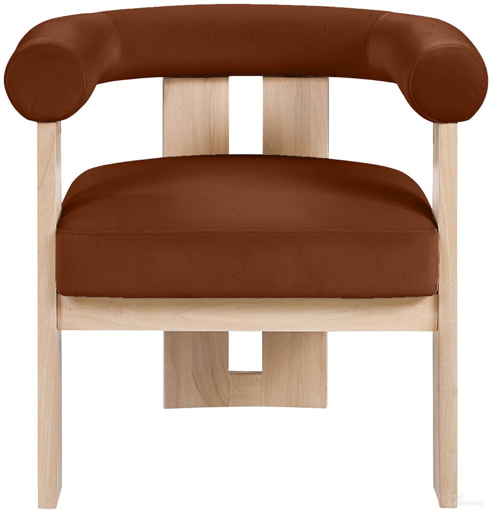 Arienzo Velvet Upholstered Accent Chair In Cognac and Stained Natural
