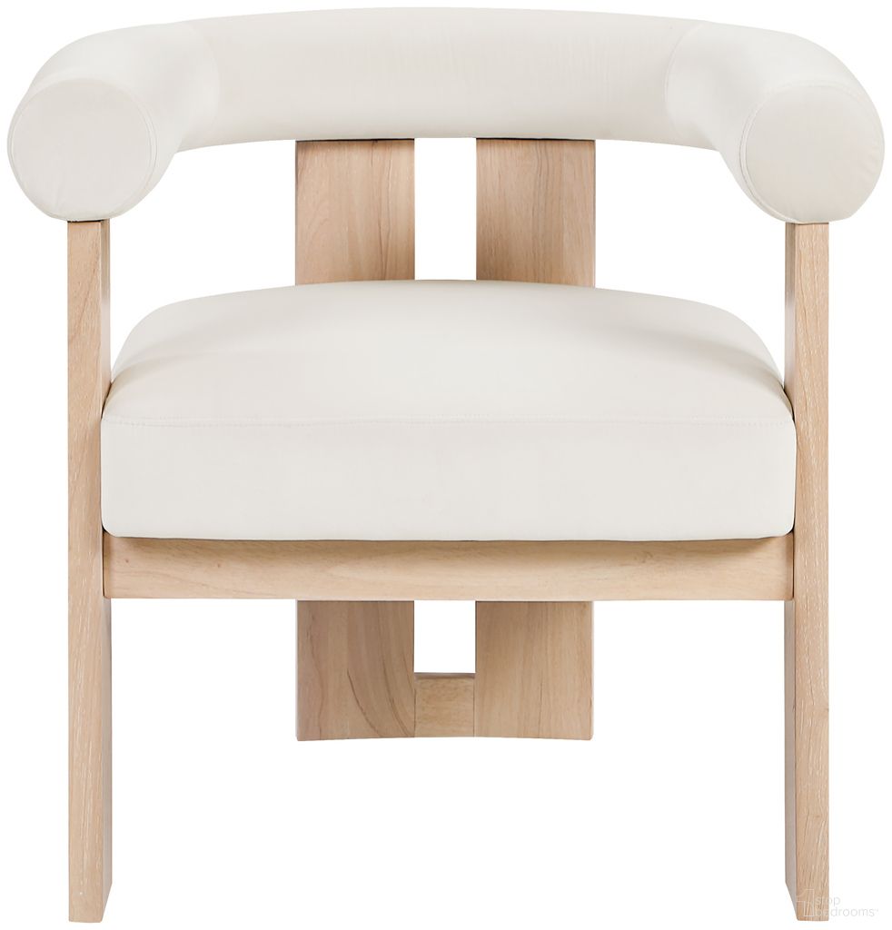 Arienzo Velvet Upholstered Accent Chair In Cream and Stained Natural
